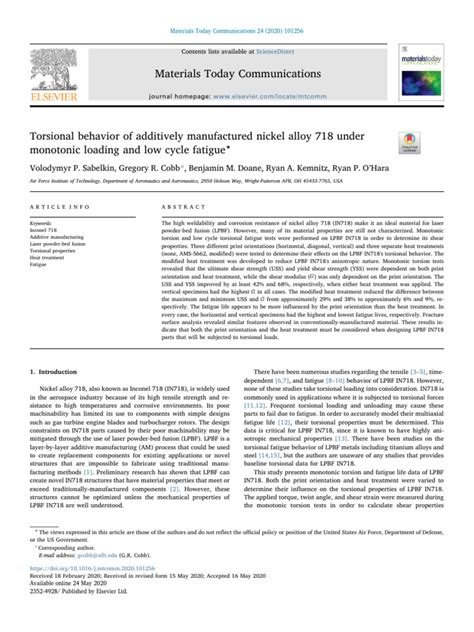 Torsional behavior of additively manufactured nickel alloy 718 